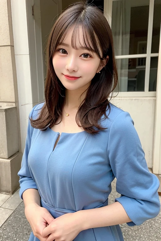 Tabletop, highest quality, shape, Very detailed, In detail, High resolution, 8k wallpaper, Perfect dynamic composition, Beautiful details, Revealing clothing,Medium Hair, Center of chest,Natural color lip,Random,smile,Chapel,20-year-old girl