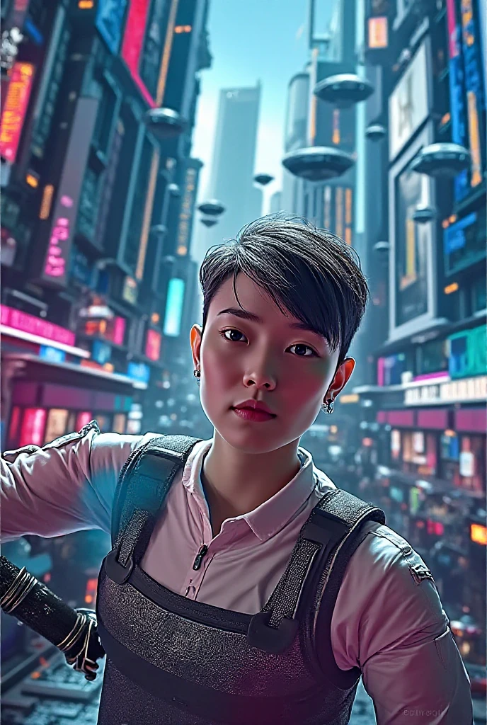 samdoesarts; award winning half body portrait of a beautiful woman in a croptop and cargo pants, military boots, standing on the street faint smile, paint splashes, hair in a bun, splatter, outrun, vaporware, digital art, trending on artstation, highly detailed, fine detail, intricate