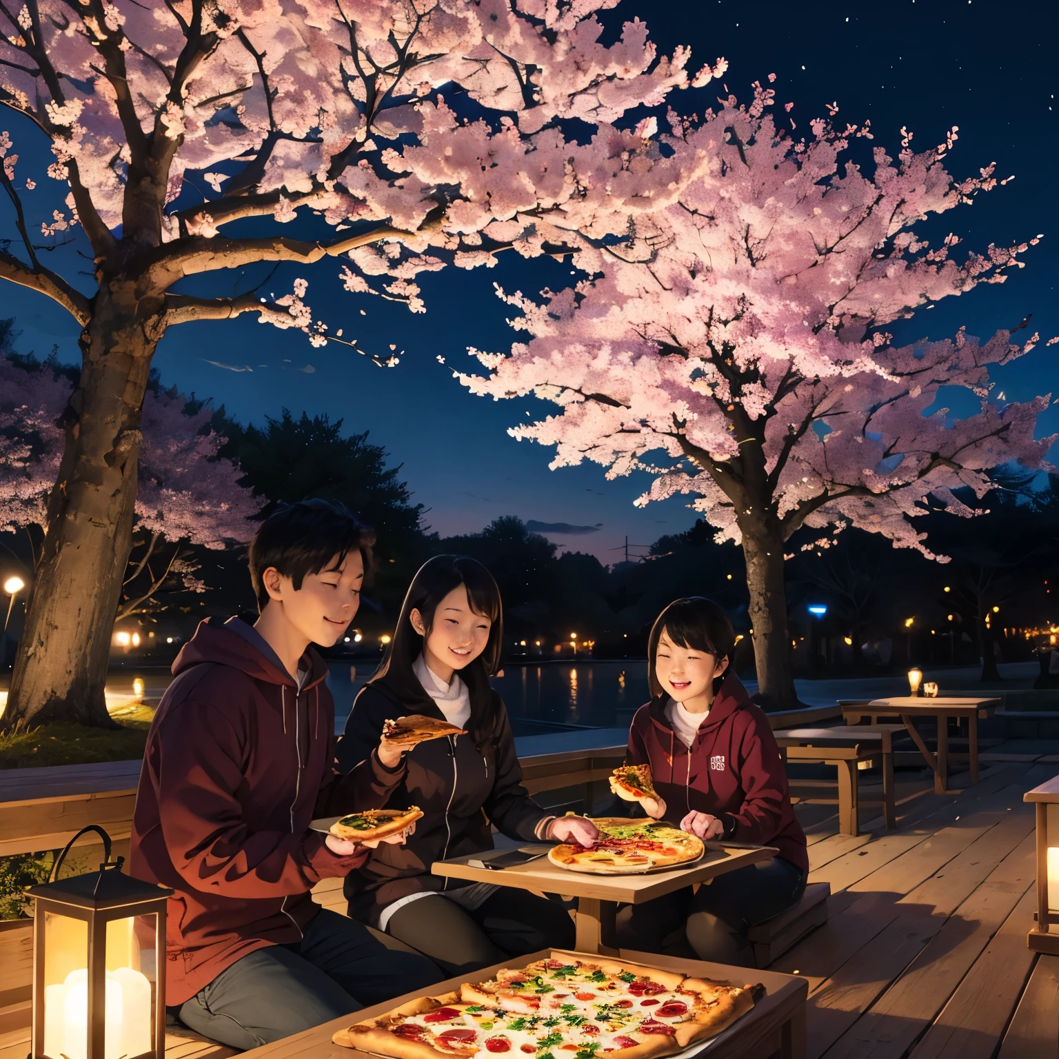 Cherry Blossom Viewing pizza cherry blossoms at night