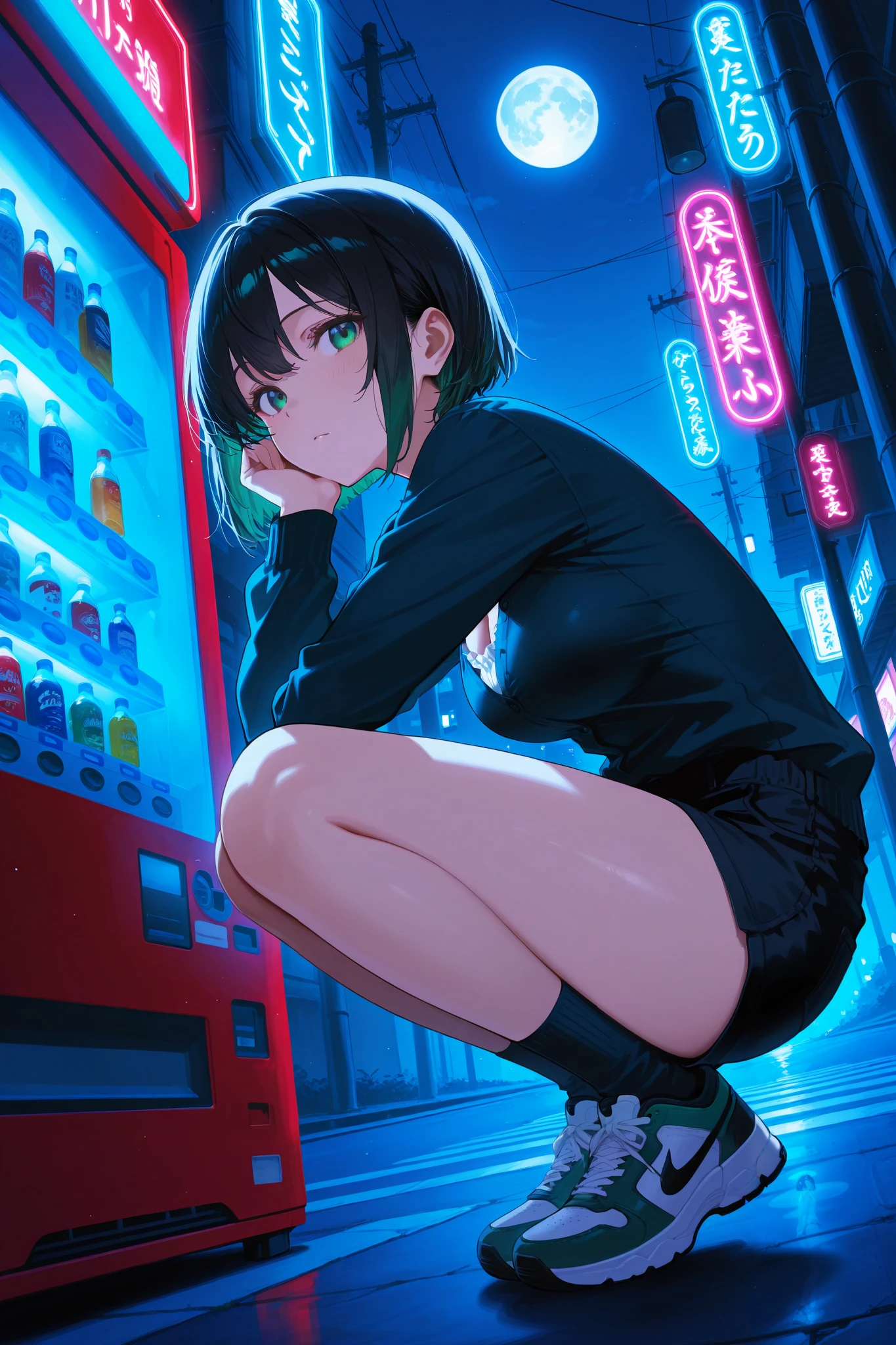 Masterpiece, highest quality, high resolution background, bright and beautiful atmosphere, 3 girls (2 years old, 1 short-tempered round face), 1 (hair, surface effects), small breasts, next to the vending machine, at the roadside station, on the side A girl sitting on a step in the road, a girl eating soft-serve ice cream, sweat on her forehead, wearing a hat, a cute outfit, a mini-pig is limp, a mini-pig carrying an ice pack, "deltamon_sdXL :0.73) >Deltamon",((((((nsfw)))))),