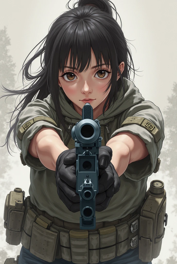 a girl parallel with the weapon ready looking at me