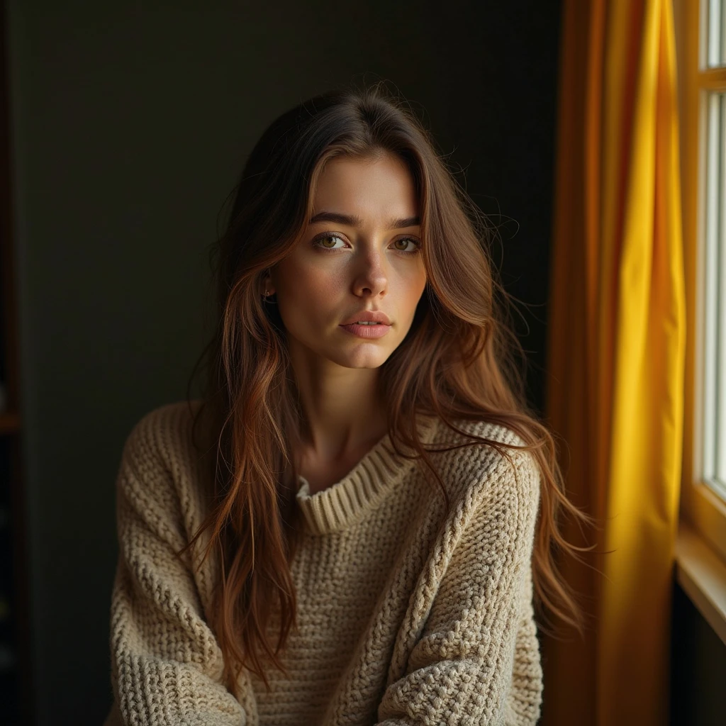 The scene captures a young woman with long, wavy hair in a neutral ...