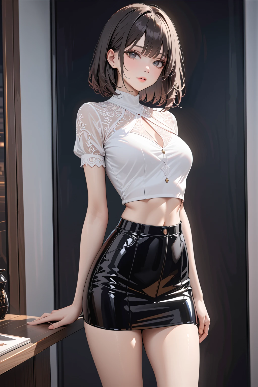 side boobs,(masterpiece), best quality, extremely detailed, (watercolor), bloom, delicate and beautiful, illustration, (from below),(1girl:1.4), (solo:1.2), large breasts, (ribbed sweater:1.3), off-shoulder sweater, (short shorts:1.2), bare shoulders, (underboob), ((dark skin:0.8)), beautiful eyes, (disheveled hair ), photography, over-the-shoulder shot, by Alex Maleev, professional, canon camera, nikon camera, sharp, bokeh, studio quality, fisheye lens, by Robert Capa ,SLR camera