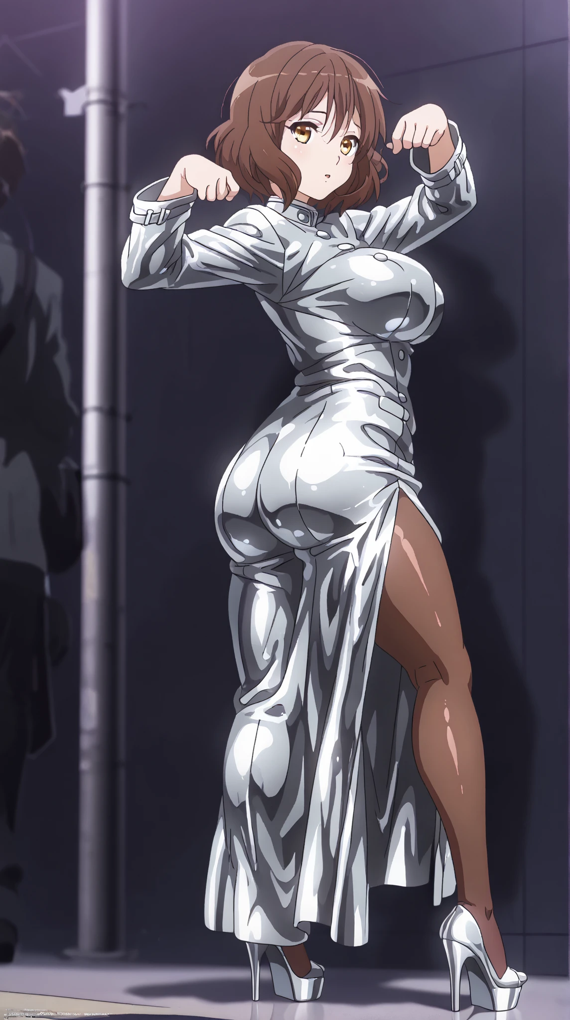 18-year-old female、the body is slim、Thin legs、sexy、(Exposing the breasts)、(完全にnaked)、anime、全naked、naked、Nipples、Black Hair、Butt、綺麗なButt、小さなButt、Buttを触る、Buttを揉む