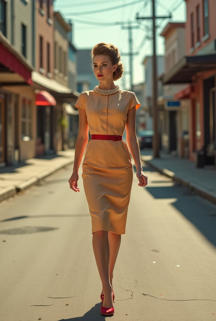 Woman in red dress, 1950s, soviet dress, ussr, colored, criminal, danger