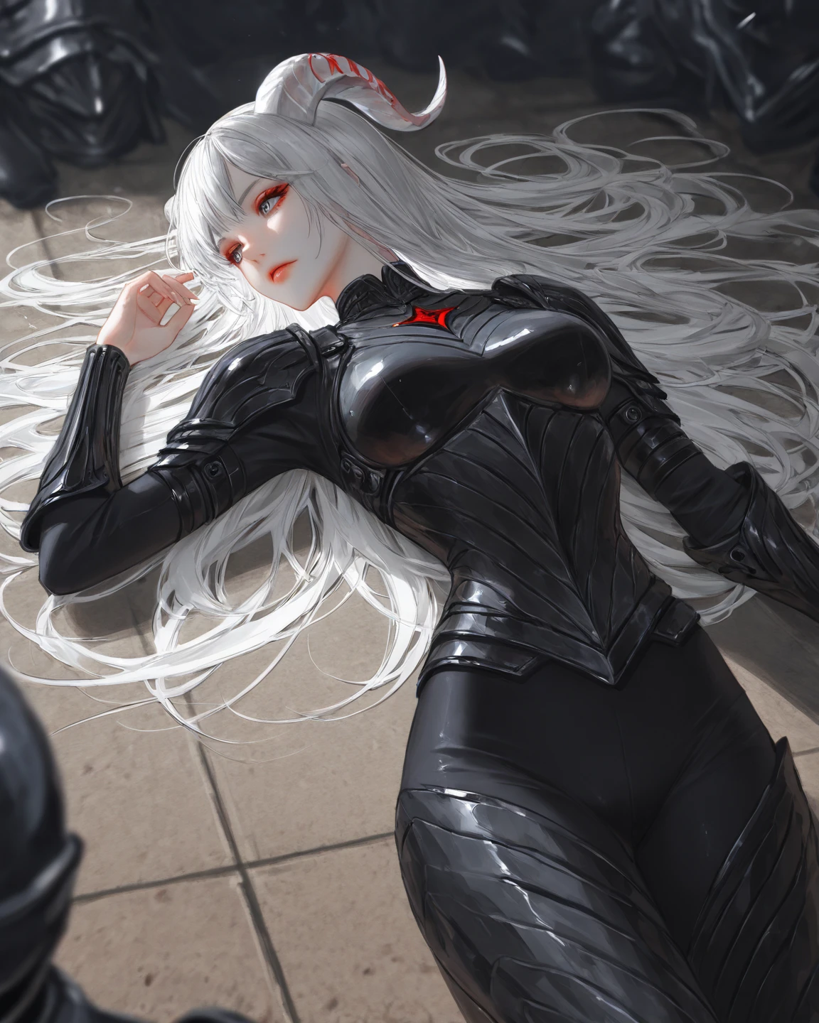 The sleeping female version of Spider-Man,gwyn,White slim tights,Spider vector logo on chest,cabellos largos dorados,adolable,Seductive pose,Oversized shoes,There are also Gundam wallpapers on the wall,