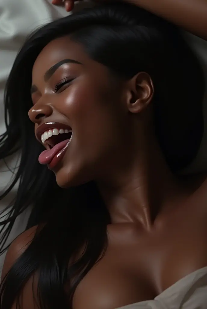 Dark skin, cum on face, tongue out