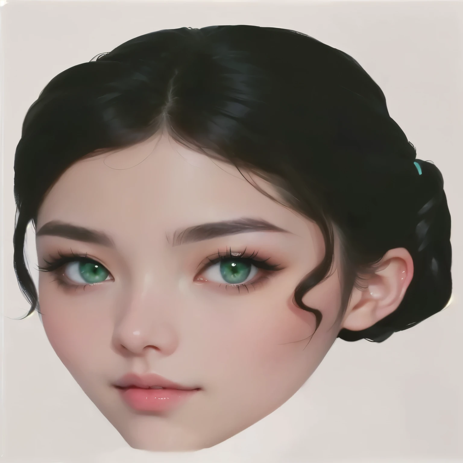 a close up of a woman with a black hair and green eyes, in the art style of bowater, kawaii realistic portrait, realistic beautiful face, beautiful realistic face, artwork in the style of guweiz, digital art of an elegant, made with anime painter studio, realism artstyle, digital portrait, wlop glossy skin, detailed face of a asian girl