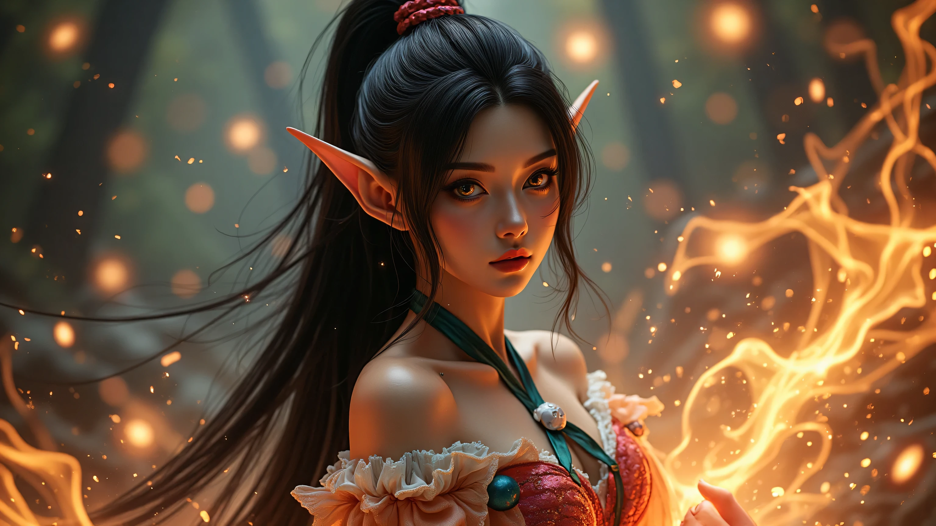 ((best quality)), ((masterpiece)), (detailed), close-up, person wearing costume, (Behance contest winner:1.2), fantasy art, crown of giant rubies, 3D goddess portrait, style of Ross Tran, captivating lighting, 8k resolution, striking facial expression, (elaborate costume details:1.3), vibrant colors, powerful presence, (ethereal glow:1.1)