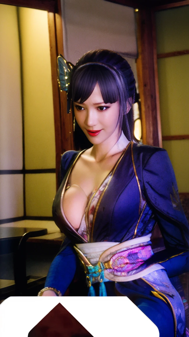 nagisa, courtesan outfit, kimono, thighhighs, japanese hair ornaments, bare shoulders
