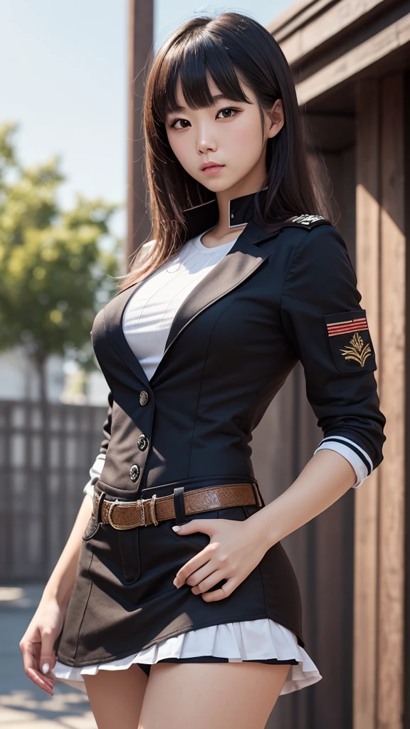 最high quality, masterpiece, 32k、Very detailed、Realistic、1 Girl, Japanese women、Black military uniformのコスチューム、upscale, Futuristic, Sexy Costumes, T-bag、The buttocks are attractive、Black military uniform、US Army uniform hat、Black military uniform、Class seal、Black military uniformの帽子をかぶる(military uniform hat), Cute face, (photo Actual:1.3),Edge lighting, (Skin with attention to detail:1.2), 8K超High resolution, Single-lens reflex camera, high quality, High resolution, 4K, 8K, Optimal ratio of four fingers to one thumb, (Actual:1.3), cute 1 Girl, Realistic、Super Realistic、32k、Very detailed、masterpiece, 最high quality, beautiful girl, beauty、Gorgeous girl, Big Breasts, Big Ass, Tight waist, Spread your legs, Plenty of facial detail, City of the Future, Very detailedな, High resolution, masterpiece, high quality, High resolution, 