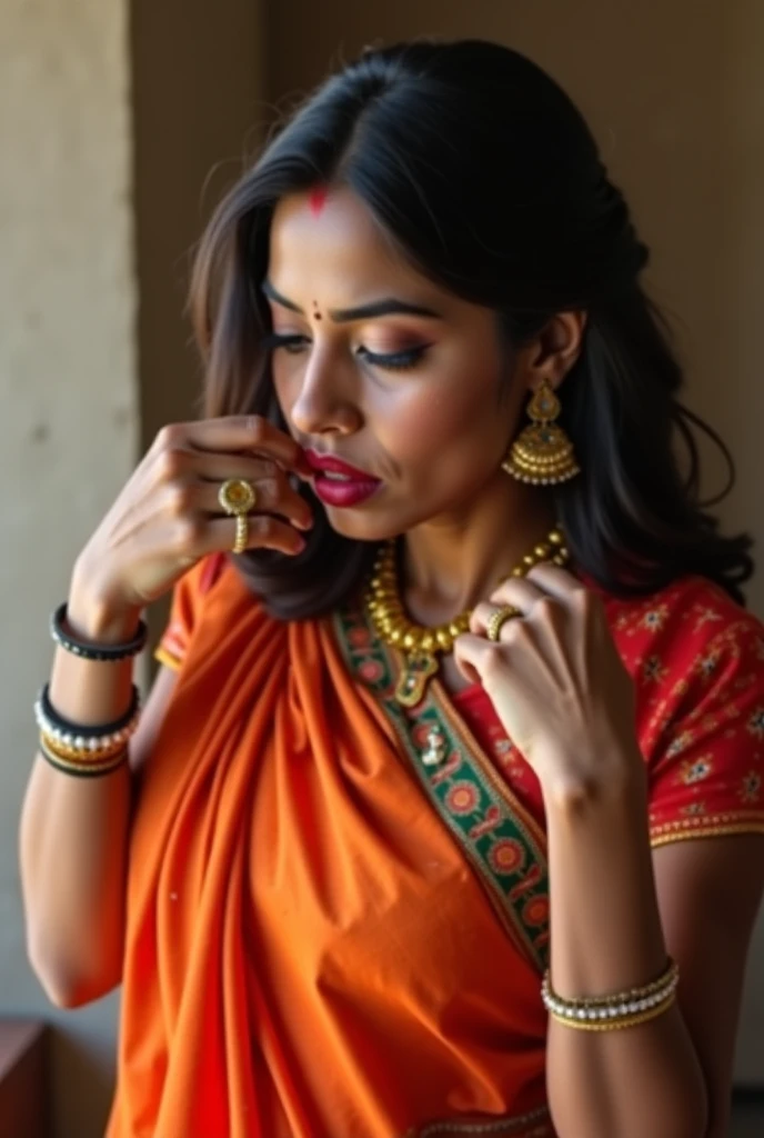 South Indian plus sized women, (cum Splash on her breasts and nipples, cum Splash on her gace, Splash of cum on her face, cum Splash on her blouse, cum Splash on her eys),
