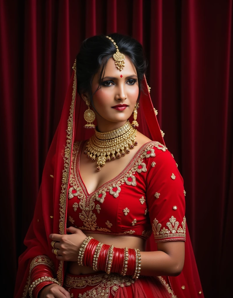 a beautiful indian bride, detailed face, big breasts, pale skin, full naked body, sensual expression, voluptuous figure, piercing eyes, red lips, spreading legs revealing intimate areas, pressing breasts with one hand, (best quality,8k,highres,masterpiece:1.2),ultra-detailed,realistic,photorealistic,photo-realistic:1.37,HDR,UHD,studio lighting,ultra-fine painting,sharp focus,physically-based rendering,extreme detail description,professional,vivid colors,bokeh,sensual portrait