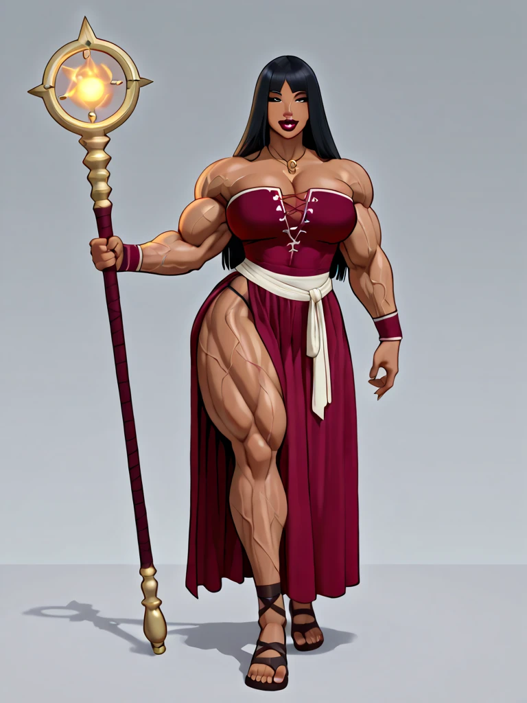 ((1woman)) Whole body, standing, gray skin, drow, elf, 1 girl, maduro, purple eyes, by white, black bikini, ABS, Large knockers, tattered rags, chain collar