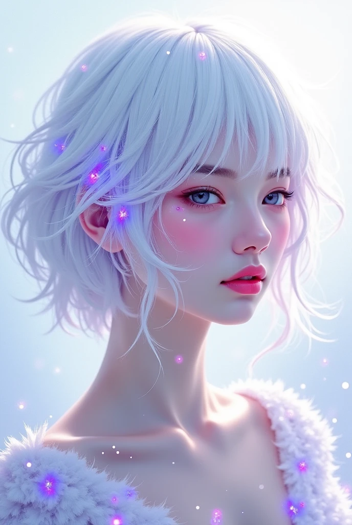 Illustration of a woman with short white hair wearing a white dress ...