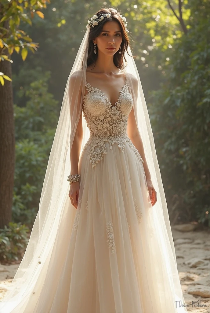 Beautiful model in a wedding dress、Front and Back