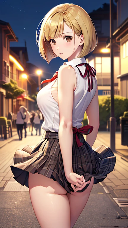 (from below:1.2),(from side:0.9), (Close-Up:0.4), highest quality、(real、photorealistic:1.4)、(RAW photo:1.2)(Curve,Model,glamor:1.5),Beautiful breasts,colour_aberration,beautiful detailed shadow,Beautiful eyes,Beautiful body,Beautiful skin,beautifull hands,(medium_breasts:1.5),1 girl in, purple color hair、Purplish pink eyes that dreamers desire, (Blonde hair) , small stature, Colossal tits, , (masutepiece:1.2, Best Quality), (finely detailed beautiful eye: 1.2), (beautifull detailed face), (Best Illumination, extremely delicate and beautiful), ((Cinematic Light)), Dramatic light, Short bob hair(1:3),Ultra Contrast、Braid a little around the ears, clavicle, White long dress、only has 5 fingers,Her pussy is visible through the white thong、Wet pants、You can see inside your underwear、full of sweat、mocking look、diaper、nffsw,Arms crossed、grab the arm、Shoot from below、The angle is as seen from below.、Best Quality、Large breastuscular pussy、Pubic hair,high-level image quality、hightquality、8K,perfect hand、5 fingers、finger pin、Perfect Finger、T back、Naked、noise cut、bullet hand、Her hair color should have been a brighter purple.The skirt part is also carefully expressed..、Purple skirt、the skirt is floating in the wind、Dark purple panties、Pubic hair majority,(with sparkling eyes and a contagious smile),her thin pubic hair, looking at viewer