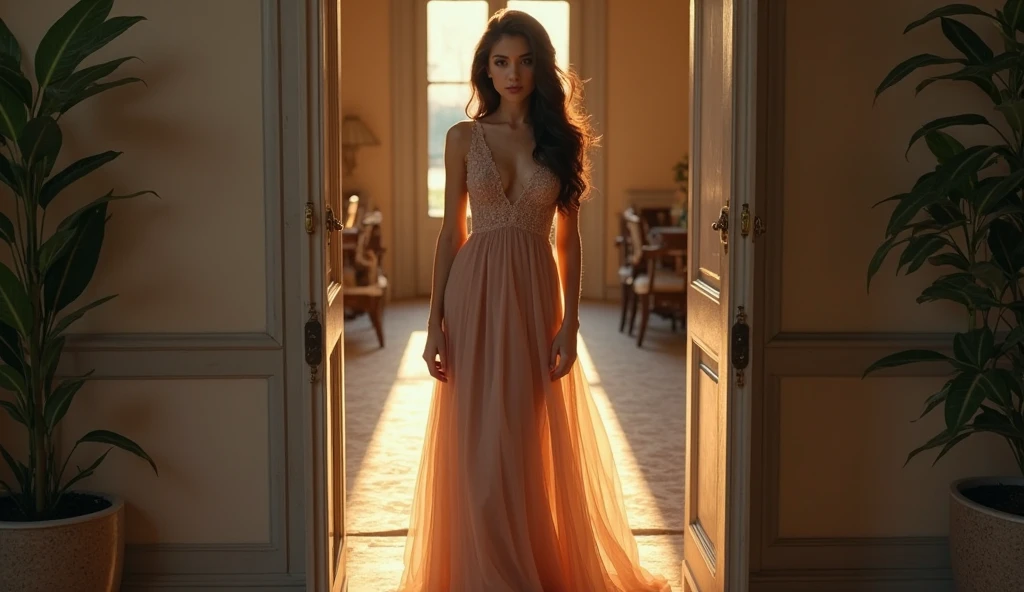 4K photograph, amateur photo posted to  ,beautiful female ,dress ,living room
