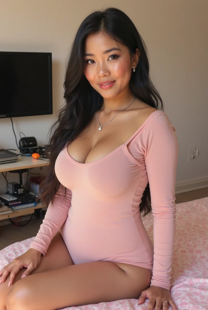 1 malay girl in, age19, Solo, curly hair, Colossal , Looking at Viewer, black hair, Bare shoulders, big eyes, smile, thick lips, jewely, Full body, a necklace,wear tank top and pink tight short, Realistic, A sexy, Athletes body shape, ((cameltoe)), ((Muscle girl)),seduce girl,
