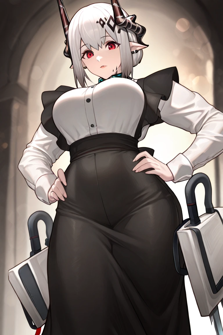 By chelodoy, by zaush, by bebebebebe, by spuydjeks, by meesh, by bigcozyorca, solo, Von Lycaon, (Zenless Zone Zero) ,female, wide_hips thick_thighs red_eyes, eye_patch milf fluffy medieval_dress solo Masterpiece best_quality absurdres highly_detailed cleanly_drawn_eyes anthro_only motherly_smile