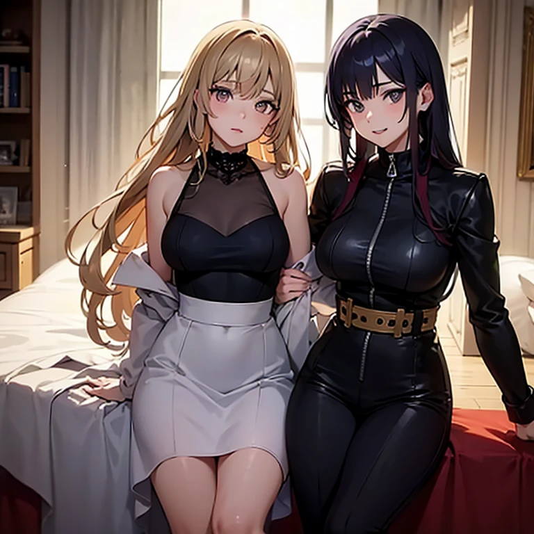 lesbian (very long yellow hair)(pechos big ones, Thighs big ones)(with  clothes it is very tight) that he is kissing at school with his girlfriend,(pechos big ones, Thighs,(naked) big ones)lesbian love