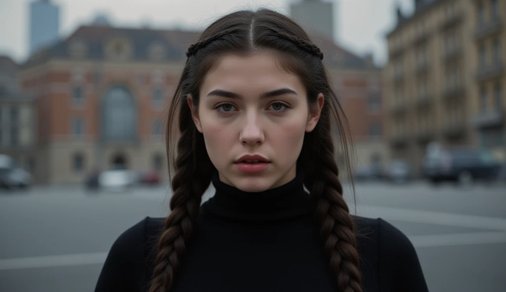 (dystopian depiction, dark, bleak, futuristic, detailed:1.15), headshot <lora:sd15_ShaelahMcGilton_v1-000018:.9> ShaelahMcGilton, focus on face, wearing a tshirt and jeans , her hair is styled as cornrows braid,