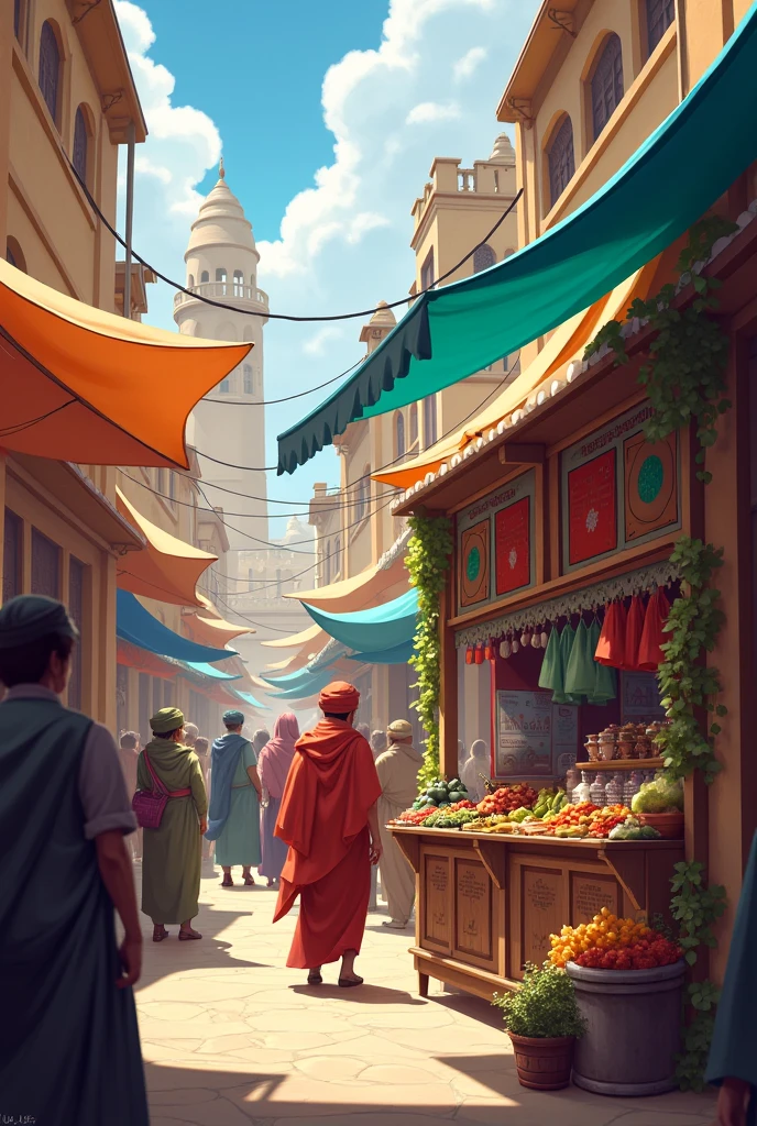 Highest quality,masterpiece,Arabian style town,landscape,There are no humans,Fantasy,Charming streetscape,Concept Art,Attractive lighting,market,high resolution,4K,Digital Art,Detailed Description
