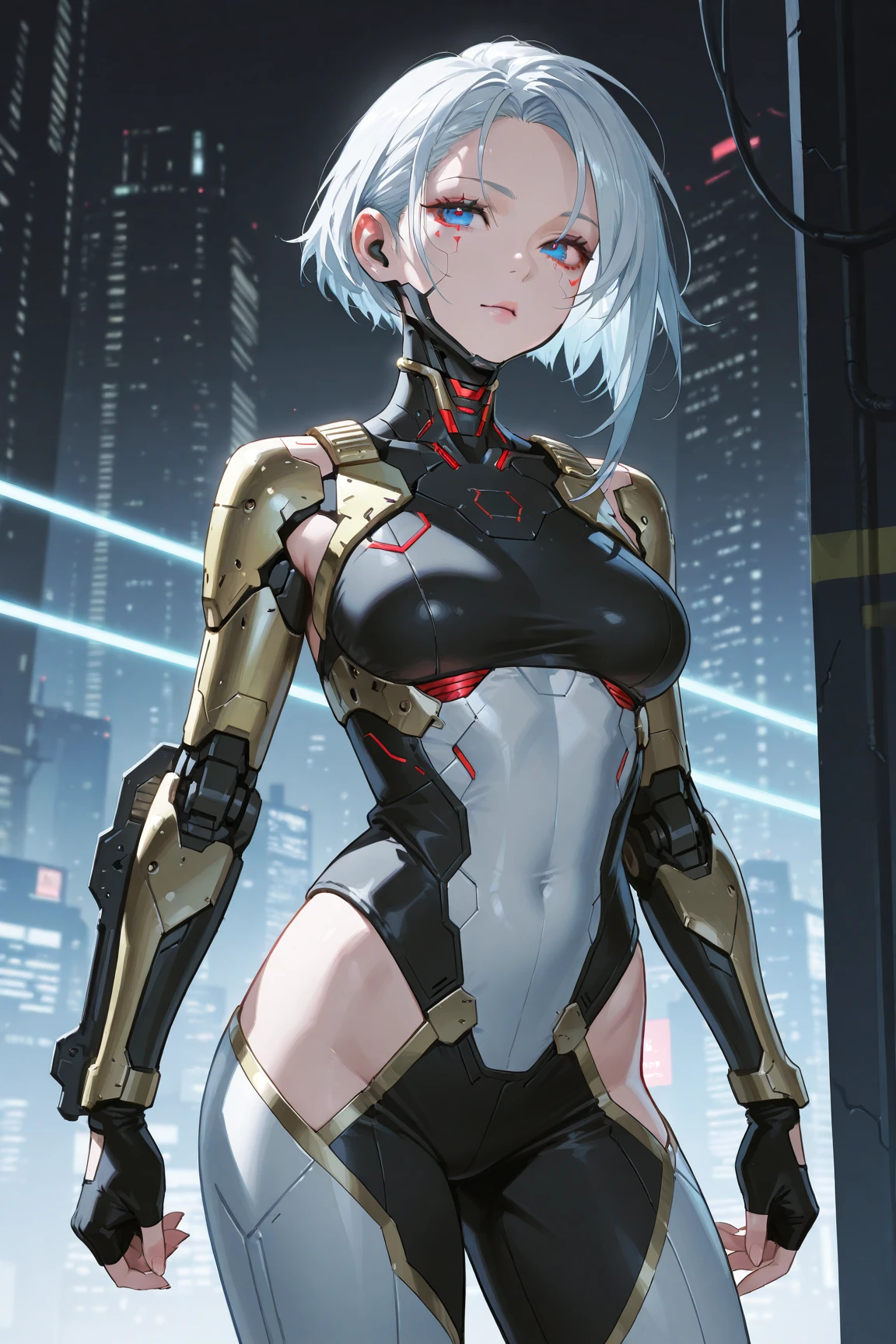 (magazine cover:1.3),ulzzang-6500, (realistic: 1.3) (original: 1.2), masterpiece, best quality, beautiful clean face, fullbody, ((robot girl, mecha)), broken armor, mechanical halo, mechanical arms, white hair, long hair, ceramic body, thigh gap, small breast, cyber background, extreme detailed city, EVA 02,Souryuu Asuka Lanley,asuka,red leotard, Red latex,red high heel pumps,(translucent body, reflection skin), 8k, best quality, ultra detailed, (hyperrealistic:1.4), (Wear perfect transparent broken suite)、(Transparent suite:1.8)、Inside (body builder:0.9),(beautiful big hard nipple:1.3,(Spread legs:1.5),high-heels, Blend Leg, ((show hand up over head))