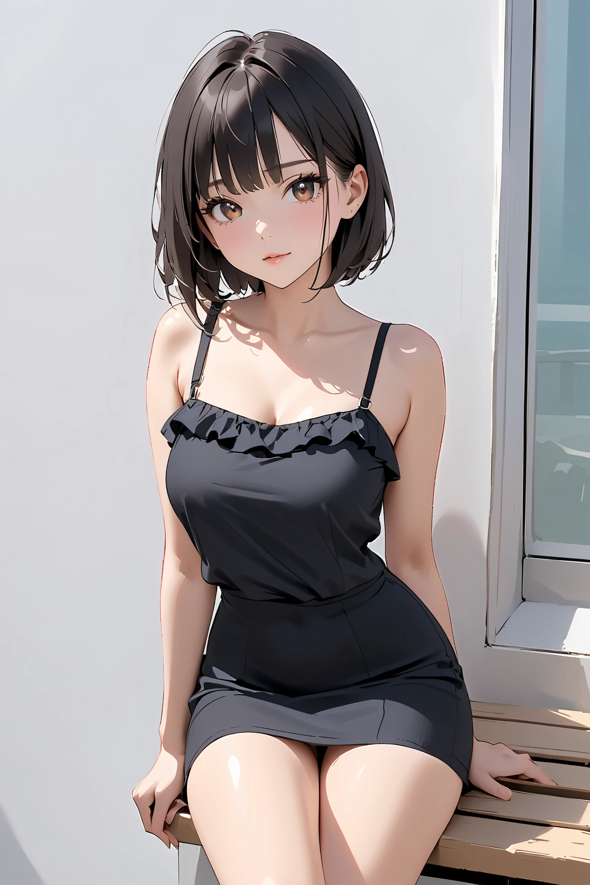 (Best Quality, masutepiece:1.1), (Realistic:1.4), 1girl in、anxious expression、Summer Dresses、Background with、Countless crosses in an abandoned Western-style building、Dark colors