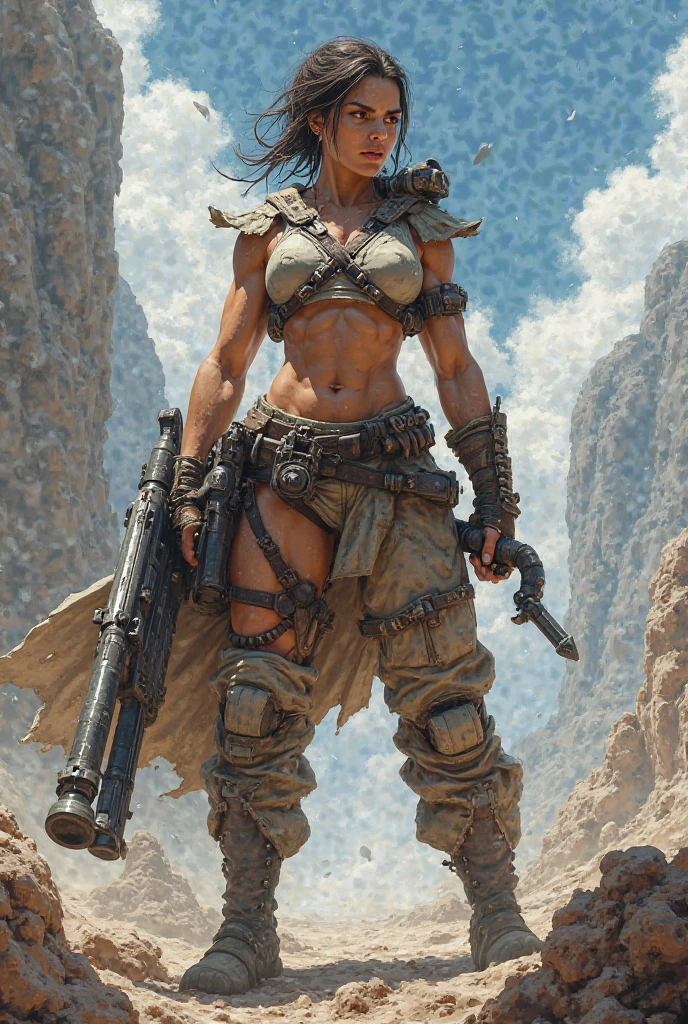 In a desolate wasteland, a figure emerges, their torn clothes bearing witness to the harsh environment they have endured. The scene exudes an atmosphere of desolation, with a barren landscape stretching into the distance. The individual's body showcases visible scratches, scars, and bruises, evidence of the hardships they have faced. Their expression reflects a mixture of fear and sadness, capturing the emotional toll of their journey through the wasteland. This full-body depiction in high definition brings these details to life, allowing viewers to empathize with the subject's plight. The 9:16 aspect ratio enhances the vertical composition, emphasizing the figure's presence against the backdrop of the unforgiving wasteland