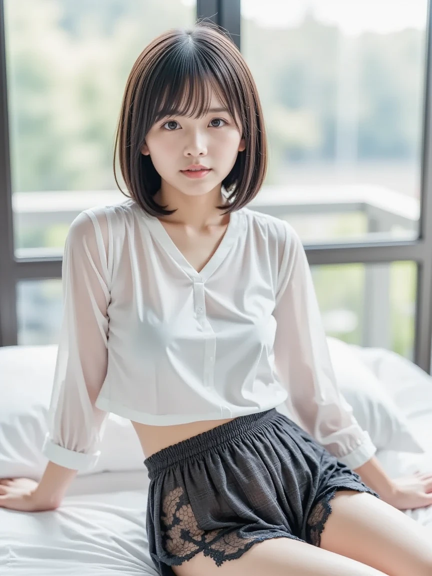 Highest quality, masterpiece, expensive_resolution, One girl, On the body, Tyndall effect, photographのようにリアル,, Rim Light, Two-tone lighting, (expensive detailed skin:1.2), 8K Ultra HD, Digital SLR, Soft lighting, expensive quality, Volumetric lighting, Frank, photograph, expensive resolutionolution, 4K, 8k,Ultra high definition,Medium chest,Black Hair,Bangs,Pale skin,Short sleeve,Summer Festival,smile.Leg spread,Spread your legs,Smile,Laughter