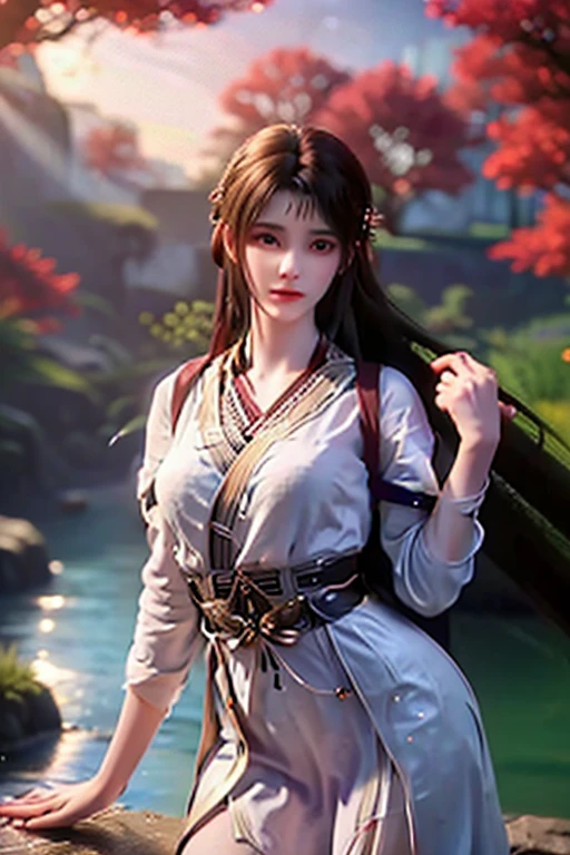 A girl in a white dress holds a sword,Girl all over, White skin,Under lightning, Palace,Chinese-style architecture,Girl in white wears Chinese costume, Hair and robes flowing, photorealestic,storming,Flowing robes,very vey very detailed face