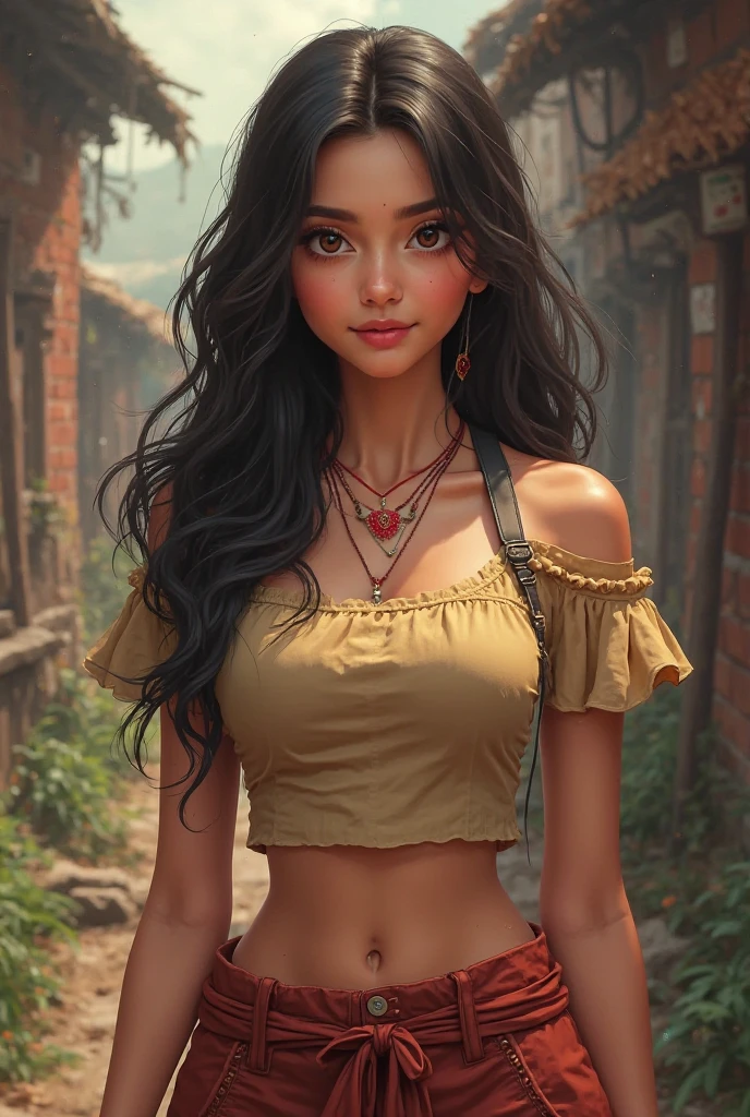 Create a Indian village woman image in leggings close image