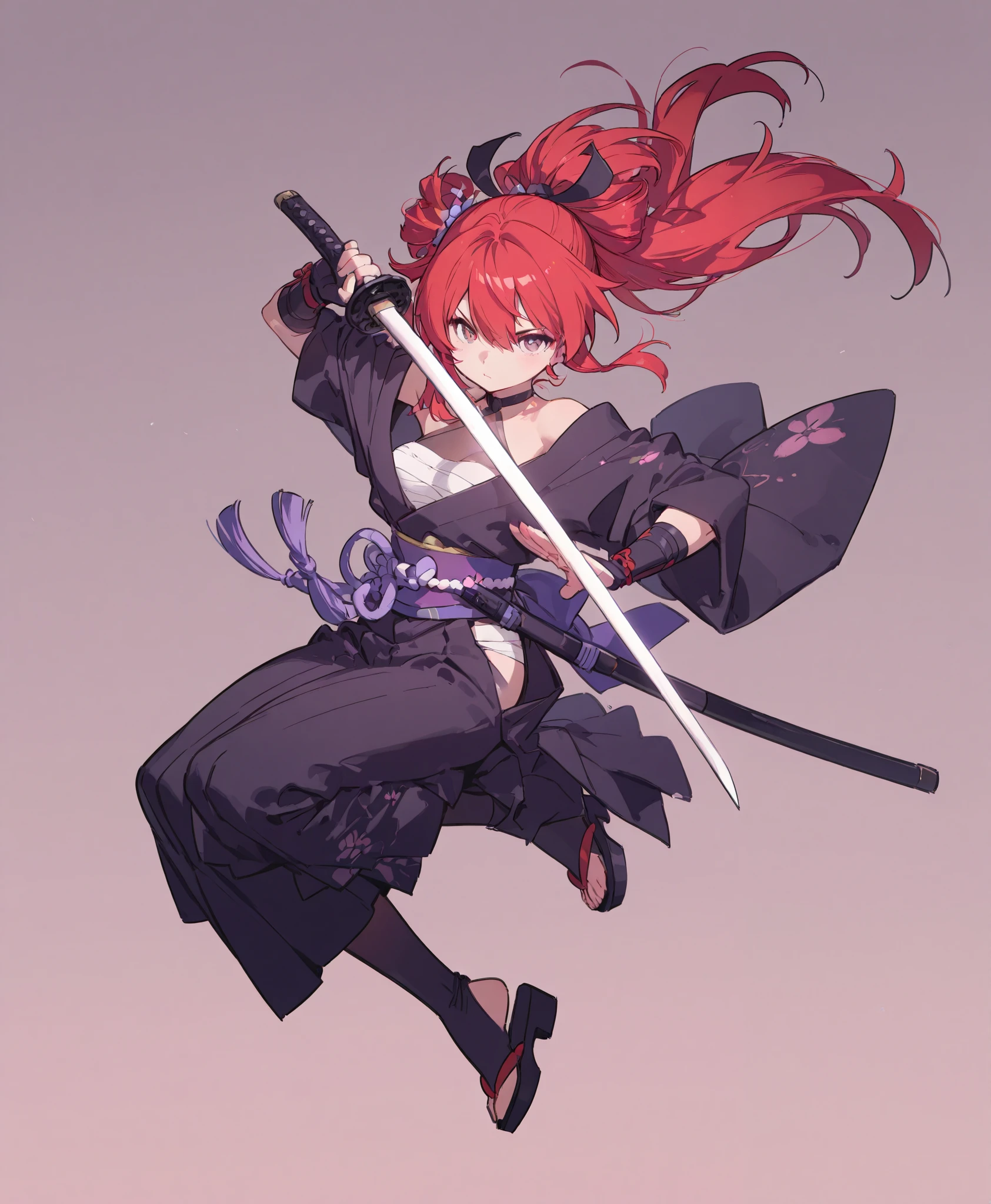 Anime girl with red hair and sword in mid air - SeaArt AI