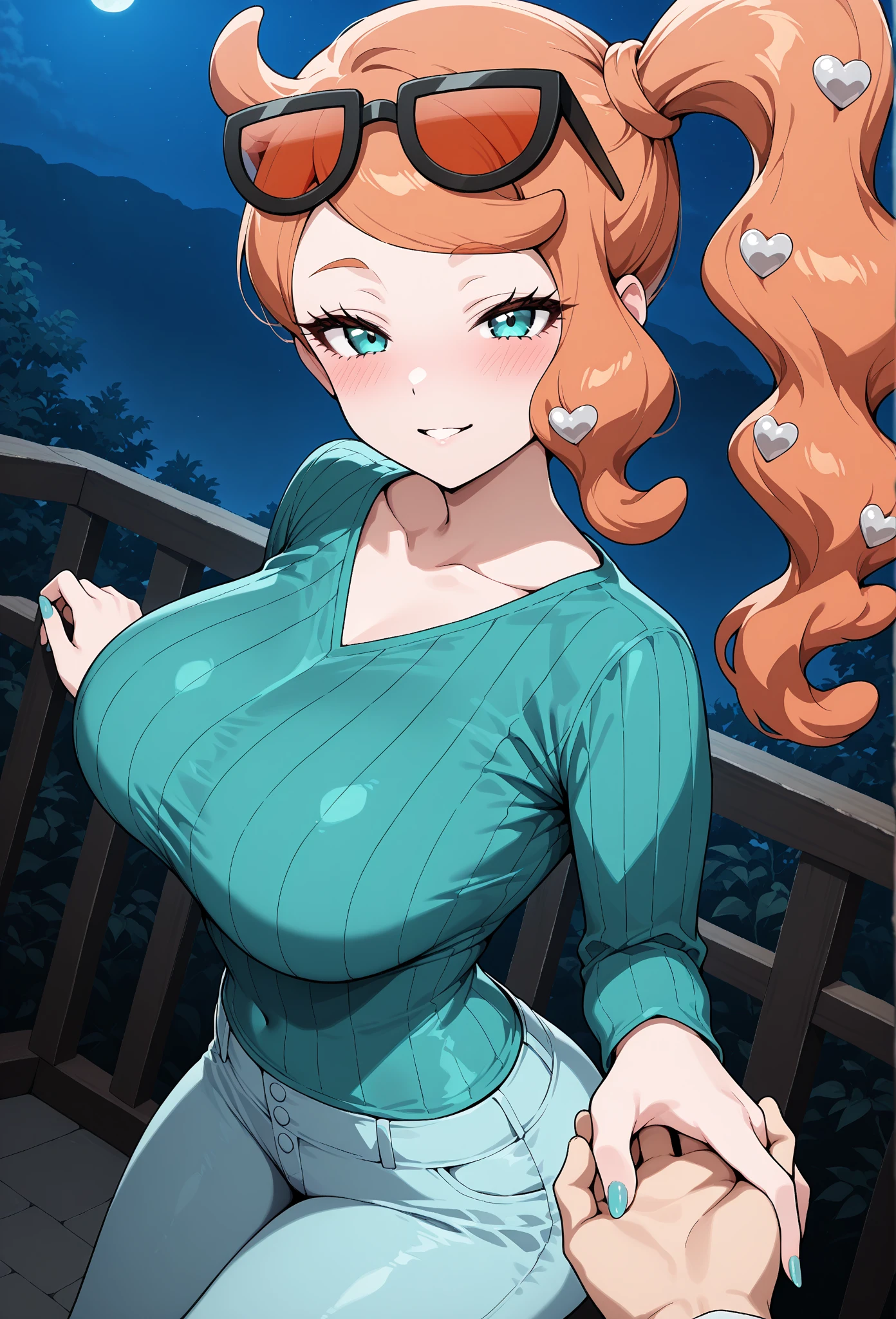 master-piece, bestquality, 1girls,16 years old, View viewers from front, HD, slight smile, massive tits, cleavage, under , tights cloth, , tiny body, under tits cleavage, look down, stand up, wide hips, leah, braid, single braid, orange hair, purple eyes,