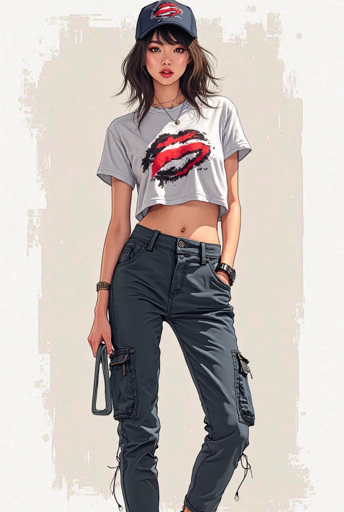 crea una mujer con pelo corte pixie  ,con camiseta roja , obra maestra, estilo ilustracion de Ali Erturk, alto detalle, hiperrealista, luz natural,ilustracion , colores llamativos
