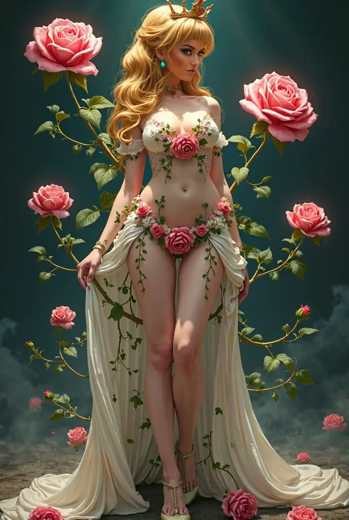 Roses, thorns, dryad, full-body shot, gorgeous woman