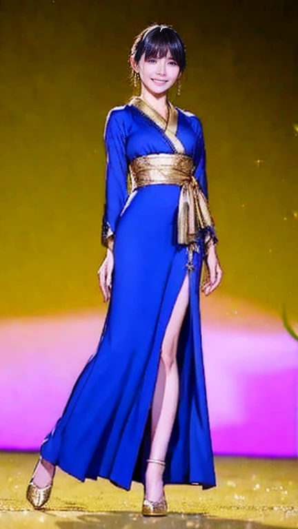 (goddess-like happiness:1.2), Kpop idol, skinny, floating hairs, ,near shot, (RAW photo:1.2), (photorealistic:1.4), (masterpiece:1.3), (intricate details:1.2), A stunning supermodel struts down the catwalk with confidence and poise. Her long legs effortlessly carry her down the runway, and her graceful movements captivate the audience's attention. She wears (cheongsam:1.2), skin tight that accentuates her narrow waist and large breasts and enhances her beauty. The fabric flows effortlessly as she moves, creating a mesmerizing visual display. As she reaches the end of the runway, she pauses and strikes a pose, showcasing her outfit from every angle. Her fierce gaze and confident demeanor leave a lasting impression on the audience as she turns and walks back down the runway, leaving a trail of admiration in her wake. The atmosphere is buzzing with energy and excitement as everyone works together to create a flawless and unforgettable show.