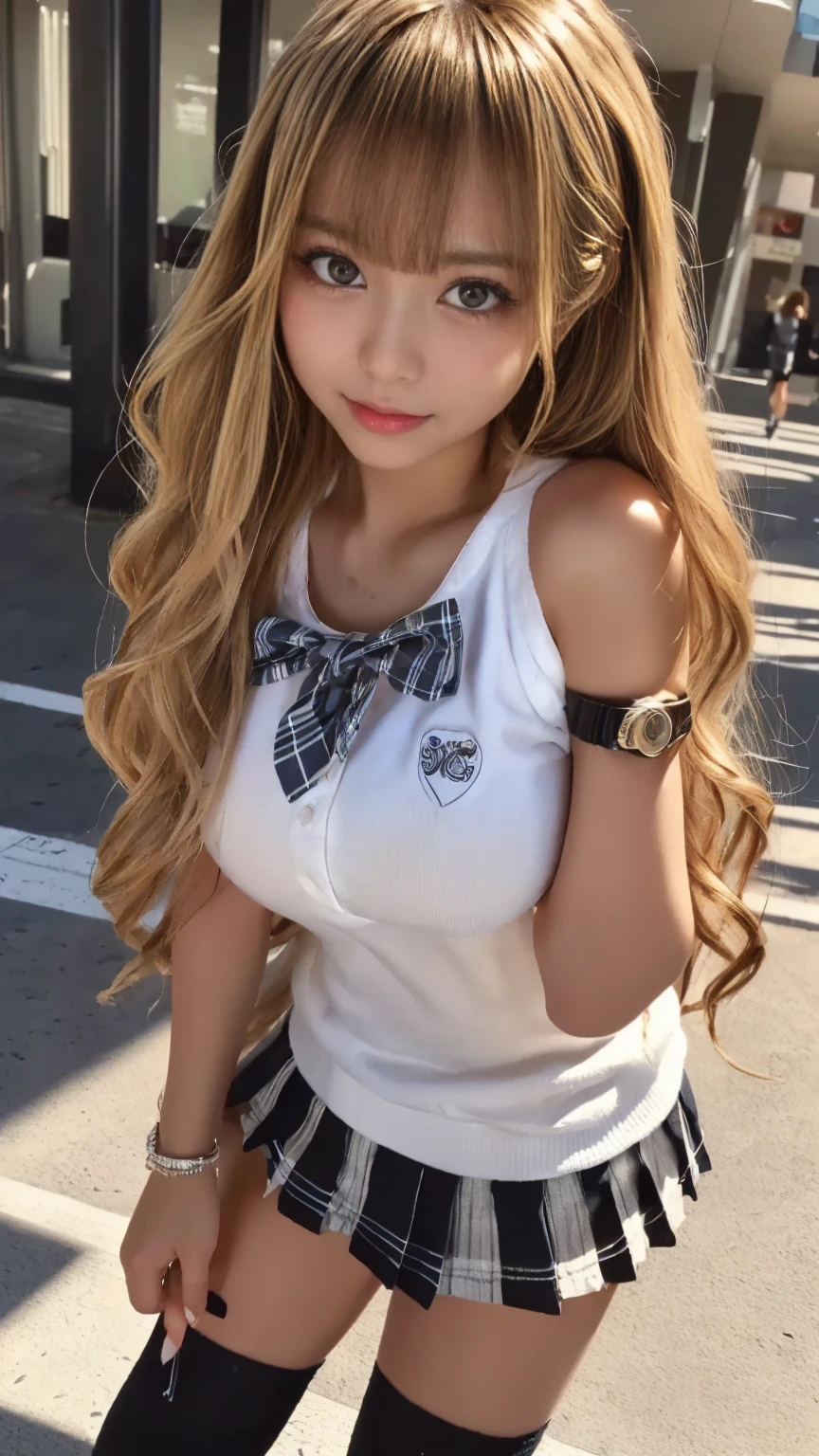 Small breasts、cute、Hide your chest、 ((Gal Hairstyles)) blonde, Small breasts、Small breasts、Perfect Makeup、Elementary school girl、Small breasts、Large-scale full-body shot