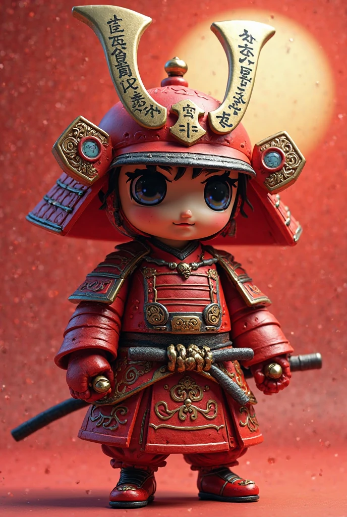 a one chubby little boy in red samurai armor, little ???, boy hair cut, nine years old ???, (masterpiece, top quality, best quality, 1boy, tan skin, a boy 9 years old, highest detailed, cowboy shot, samurai,armor, all red armor,medieval battlefield,backlight fog, dusk time, night time