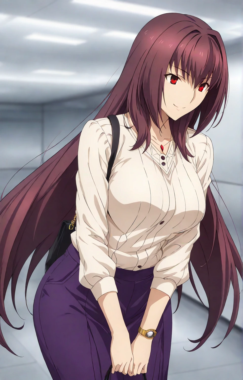 <lora:OGT_Mio_Naruse-v1:1> (extremely detailed CG unity 4k wallpaper),(masterpiece),(best quality),(ultra-detailed),(best illustration),(best shadow),(absurdres),(detailed background), Mio Naruse, 1girl, breasts, red hair, long hair, cleavage, solo, ribbon, hair ribbon, large breasts, black ribbon, indoors, blush, shirt, very long hair, collarbone, two side up, red eyes, standing, cowboy shot, hair between eyes, twintails, looking at viewer, white shirt, breast hold, pajamas, parted lips, purple eyes, no pants, naked shirt, dress shirt