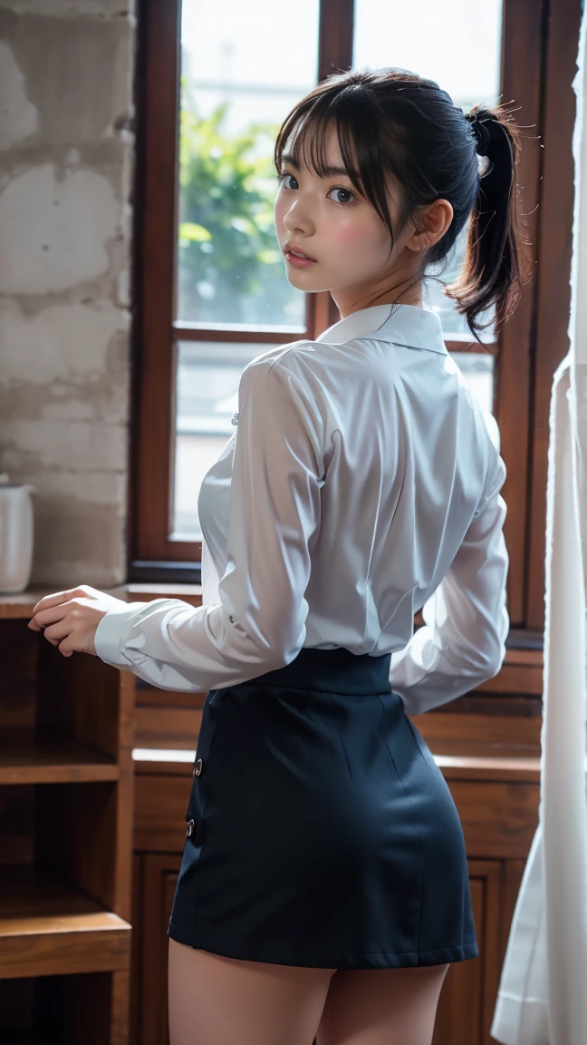 Visible、Protruding nipple、(in 8K、top-quality、masterpiece:1.2)、(realisitic、Photorealsitic:1.37)、ultra-detailliert、女の子 1 人、cute little、独奏、Beautiful detailed sky、s Office、sitting on、date、(Nasal blush)、 (Perfect beautiful face:1.15)、(a closed mouth)、Fine and beautiful eyes、Wearing a suit、、short cut hair、、White lace、(short-hair:1.5)、Float NovaFrogStyle、toppless、full body Esbian、a 20 yo woman、brown haired、、Brown-eyed、small head、((D-cups))、fashionGirl、beautidful eyes、True Face、authentic skin、Lifelike face、real looking skin、A detailed eye、、(No Underwear:1.3)Dynamic Poses、viewer、See detailed faces and breasts、announcer,See-through shirt。The tips of the are sticking out。areola protruding。The shape of the pubic area is clearly visible。gals。Lots of lashes。Pure black eyeshadow。Pitch black lip。Pure black sexy pin heels。pubick hair。the lower abdomen bristles。A slender。crotch open。My are big and are about to spill out of my bra。Very much pubic hair。pubic hair is very protruding,Petite and delicate figure、D-cups、Camel toes、Protruding_teats