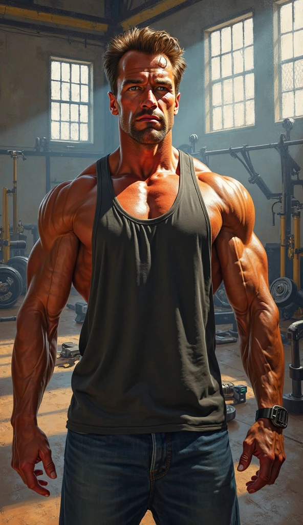 (high quality, stunning illustration), realistic handsome bald muscular man with a tiny waist wearing a black jockstrap, holding a professional-level camera to his eye, fullbody image seen from a low angle, in a studio setting