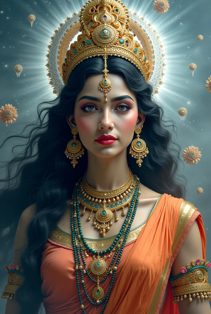 Maa durga fornt side with angry face and long hair