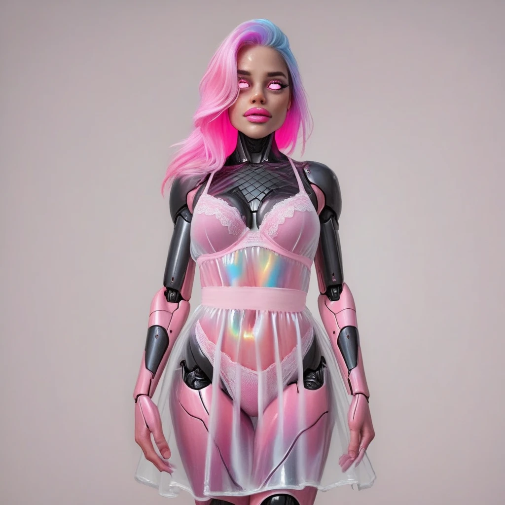 Highest quality, Highest quality, High quality illustrations, masterpiece, Ultra-high resolution, Detailed Background, Jail, Absurd, Perfect Anatomy, performance, Good lighting, Muscle Body, Pink Rubber Suit, latex, neon, neonライト, neonカラー, Bodysuits, Cyber Suit, cyber punk, Rubber Mask, Harness, Earrings, Huge bulge, Hands restrained behind your back, Dynamic Angle