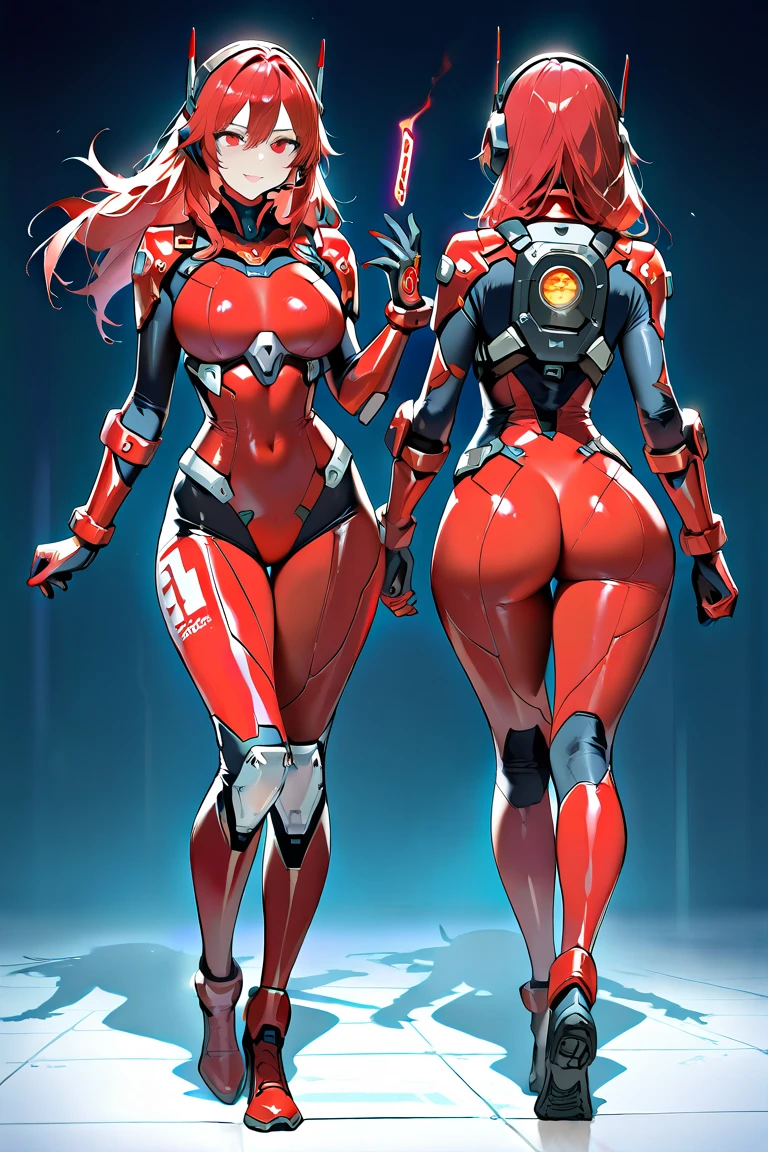 Full body image of Asuka Langley Soryu fused with Digimon War Greymon, she is standing, keep War Greymon characteristics merged with female humanoid traits, she should be stepping on the ground, wearing a helmet mask with female humanoid Digimon face, circular jewel of bright blue jade on her chest, wearing a helmet, futuristic style attire, she must have short blue hair, and green eyes, must be looking at the viewer, must have heavy makeup on her face, red lipstick on her mouth, she he is on top of a building in new york city with a very heavy rain, his body and hair are soaked with water, perfect anatomy, in fighting pose, fists up, Realist, anime, Pixar, Realism, 16k, best quality, highres, award winning, high details, UHD, masterpiece, anatomically correct, ccurate