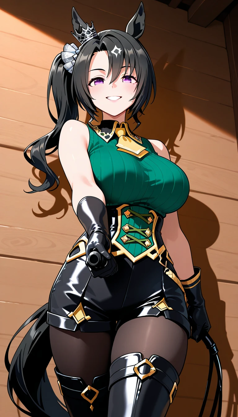 jungle battlefield，black twist braid，green sunglasses idol oriental face shape，Thin lip light green loose fishnet combat uniform，black non-slip gloves，Open the chest，exposing the lower half of the chest,，areola of breast
