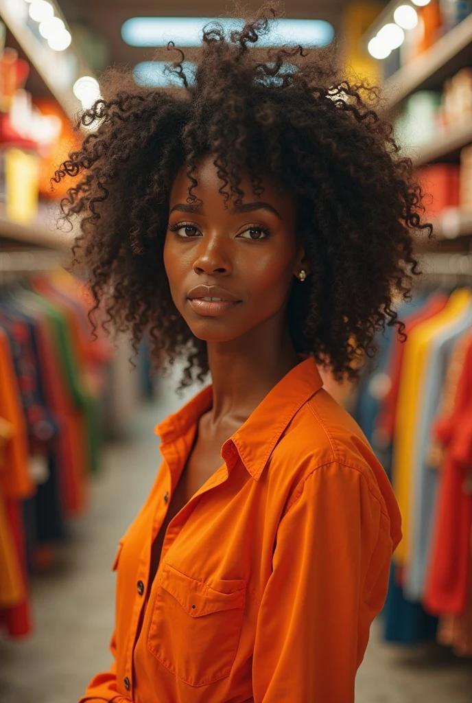 black girl, 1girl, cute model, Long thick Maxi Skirt, Knit tube top, swept back hair, alluring smile, working at a clothing store, perfect eyes, highly detailed beautiful expressive eyes, detailed eyes, 35mm photograph, film, bokeh, professional, 4k, highly detailed dynamic lighting, photorealistic, 8k, raw, rich, intricate details,