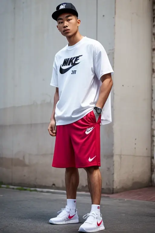 Ryu from street fitghter wearing Nike sneakers and baggy hip hop shorts 