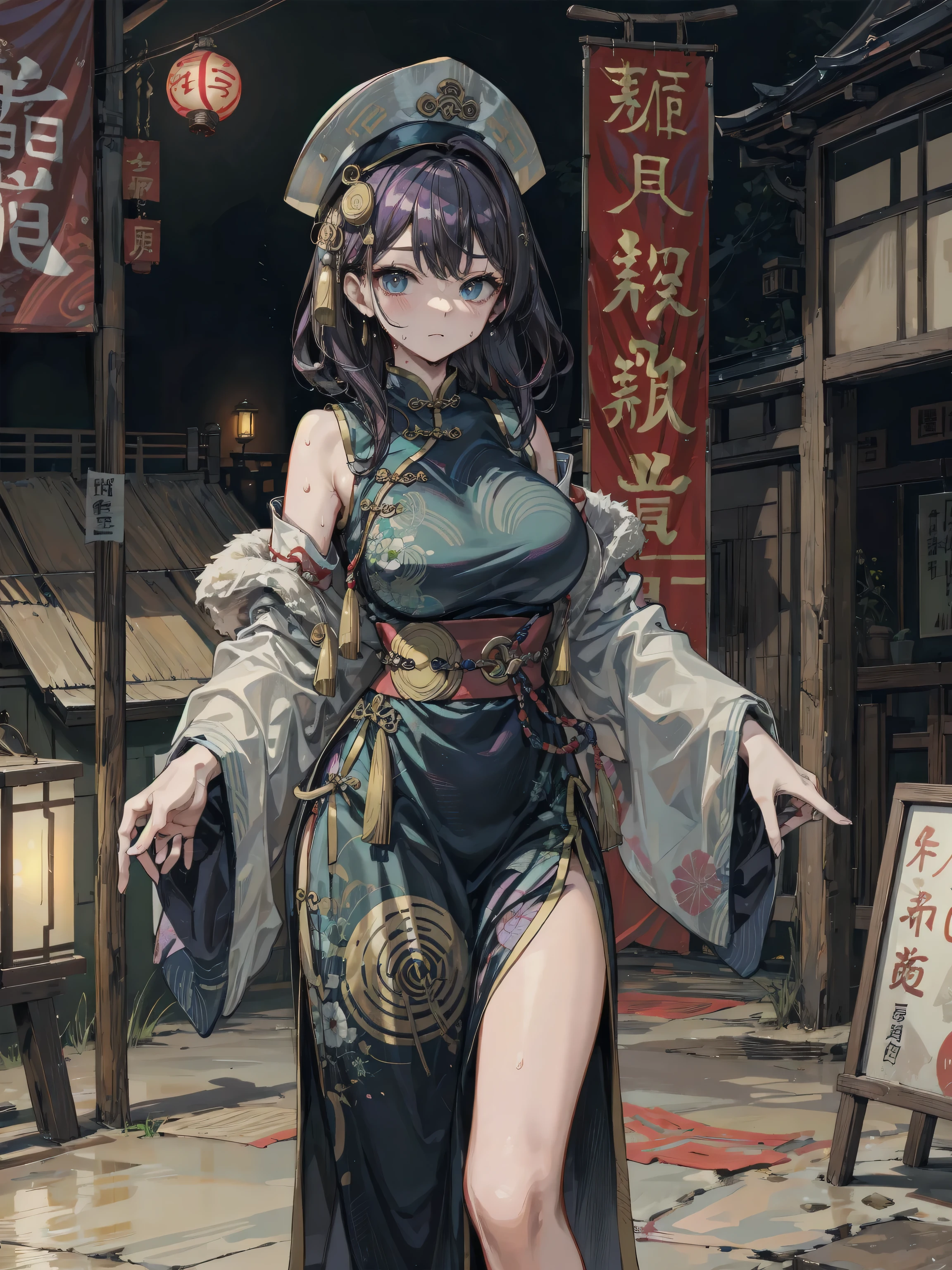 (8K, Raw photo, Best Quality, masutepiece:1.2), (Realistic, Photorealsitic:1.37),sankta. louis (luxurious wheels) (azur lane),1girl in,(Myanmar girls), (aegyo sal:1),Hair Ornament, Portrait, (Myanmar traditional costume:1.1), Necklace, Blue Nails,Cute,Cityscape, Night, Rain, Wet, Professional Lighting, Photon mapping, Radio City, Physically-based rendering, Background Shwedigon Pagoda